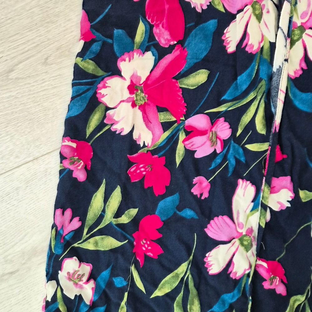 Victoria Leland Floral Duster Cardigan Navy Pink Viscose Tie Waist OS Whimsigoth - Picture 3 of 11